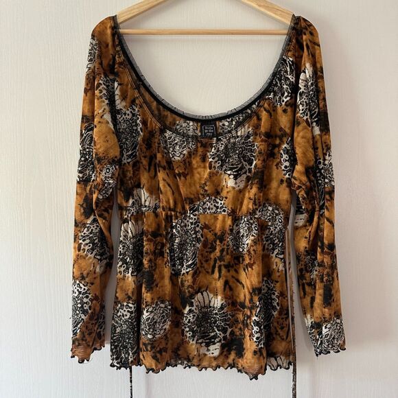 Vintage Suzie in the City Flare Sleeve Cinched Waist Scoop Lace Animal Y2K Large - Picture 1 of 8